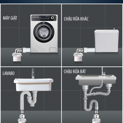 Bộ thoát nước máy giặt, thoát nước thải kiêm chống mùi hôi, ngăn côn trùng trào ngược – Bộ chia 2, MIHOCO 21