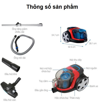Máy hút bụi không túi PowerPro Compact thương hiệu Hà Lan Philips FC9351/82 1600W - Hàng nhập khẩu