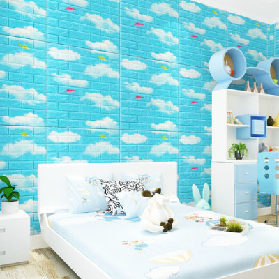 Bộ 5 Tấm Xốp Dán Tường 3D Hoạt Hình Bầu Trời Dễ Thương, Dày Dặn Chống Va Đập
