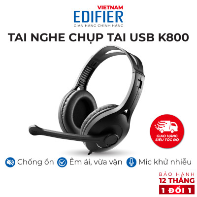 Tai nghe chụp tai có mic EDIFIER USB K800 Chống ồn Chân cắm USB- Hàng chính hãng