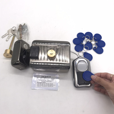 Khoá cổng nguồn Pin 2A mở cửa = thẻ từ  & chìa cơ ( chống nước) - Hàng nhập khẩu
