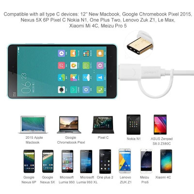 Ugreen UG30380US142TK 1.5M màu trắng Cáp USB-A sang Micro USB + USB-C cao cấp - HÀNG CHÍNH HÃNG