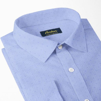 Áo Sơ Mi Nam Công Sở Trung Niên Anton Somianton Màu Xanh Chấm Bi Dài Tay Vải Sợi Tre Thấm Hút - XAC157