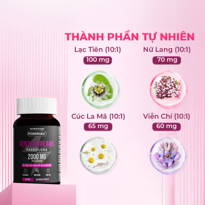 Viên uống cải thiện tình trạng mất ngủ và ngủ kém Powergra Gentle Dreams - Hộp 60 viên