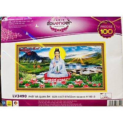 Tranh thêu chữ thập Phật bà quan âm LV3490, kích thước 97 x 52 cm