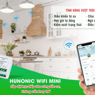 Công tắc Hunonic Mini wifi điều khiển từ xa từ công tắc thường thành công tắc thông minh