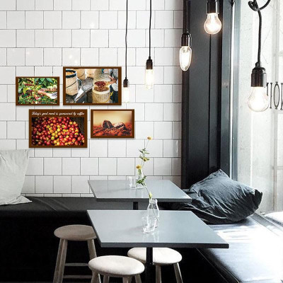 Bộ 4 tranh cho quán cà phê “thu hoạch hạt cà phê” | Tranh cây cafe W4233