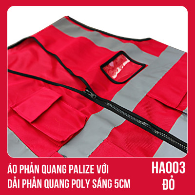 Áo phản quang Palize với dải Phản quang Poly sáng 5cm màu ĐỎ - Mã HA003