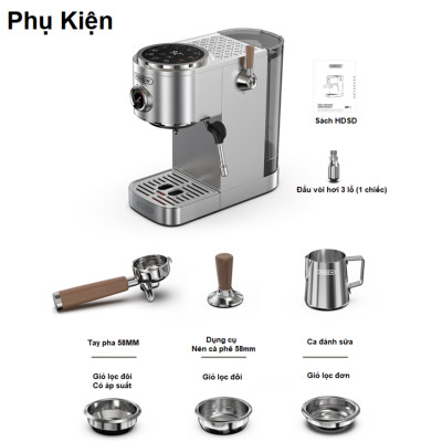Máy pha cà phê Cappuccino, Ristretto, Espresso, Latte chuyên nghiệp thương hiệu Mỹ cao cấp HiBREW H13 - Hàng nhập khẩu