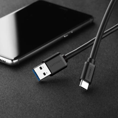 Ugreen UG20881US184TK 0.5M màu đen Cáp dữ liệu USB 3.0 sang Type-C truyền dữ liệu từ máy tính ra điện thoại dài - HÀNG CHÍNH HÃNG