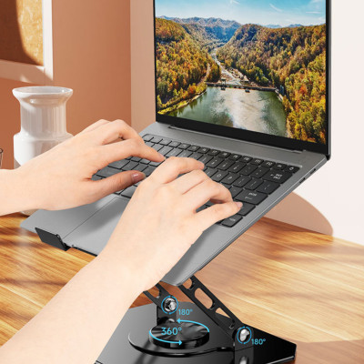 Kệ đỡ giá đỡ đế tản nhiệt cho laptop, máy tính hợp kim nhôm gấp gọn xoay 360 độ nhiều nấc độ cao K2 - Hàng chính hãng