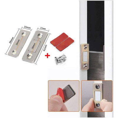 COMBO 2 Nam Châm Gắn Cánh Tủ, Giữ Cánh Cửa Có Lực Hút Mạnh - Giữ Chốt Cánh Tủ Quần Áo, Ngăn Kéo, Tủ Bếp Tiện Lợi, LOẠI THẲNG - MÀU BẠC