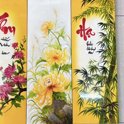 Tranh sơn mài dáng dài hoa, trúc thích hợp trang trí, làm quà tặng,....
