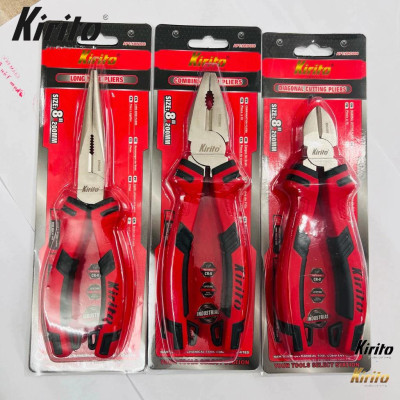 Bộ Kìm Kirito 3 Món Cho Thợ Điện – Thép CR-V – Siêu Bền – Cắt Dây, Uốn, Gắp- Kìm đỏ đen KIRITO