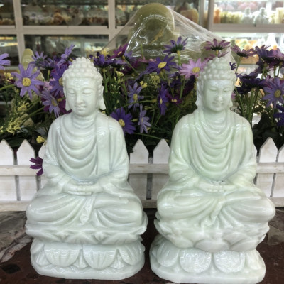 Tượng Phật Thích Ca Mâu Ni ngồi đài sen đá trắng xanh - Cao 20 cm