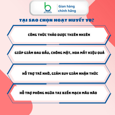 Viên Uống Hoạt Huyết YB  Hỗ Trợ Tuần Hoàn Não, Giảm Đau Đầu, Hoa Mắt, Chóng Mặt - Hộp 30 viên