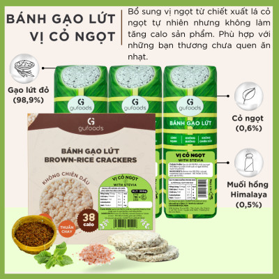 Bánh gạo lứt GUfoods vị Cỏ ngọt - Bao bì bánh tét xanh truyền thống - Không chiên dầu, Không đường, Lành mạnh, Phù hợp Eat clean, Ăn vặt healthy, Thực dưỡng, Tập gym, Thuần chay