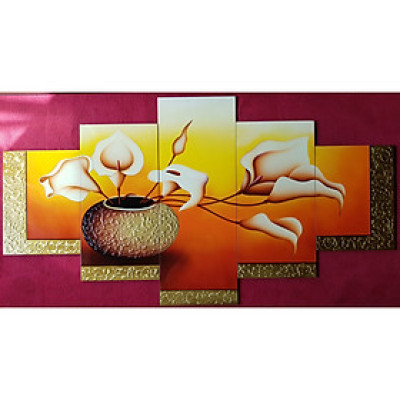 Tranh vẽ sơn mài bình hoa nghệ thuật ghép 5 miếng