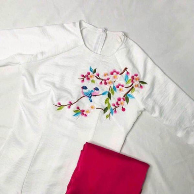 Áo Dài Thêu Truyền Thống Lụa Tô Châu Cao Cấp - Áo Dài Mian ( hình thật )