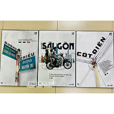 (ẢNH THẬT) Tranh treo tường sài gòn trong tôi bộ 3 tấm trang trí decor quán kèm đinh