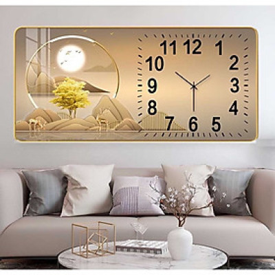 (ẢNH THẬT)Tranh đồng hồ hươu vàng nghệ thuật bo viền vàng trang trí quà tặng tân gia khai trương