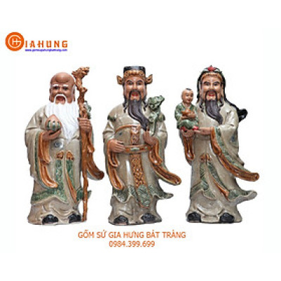 Ba ông phúc lộc thọ bằng gốm sứ Bát Tràng cao 45cm
