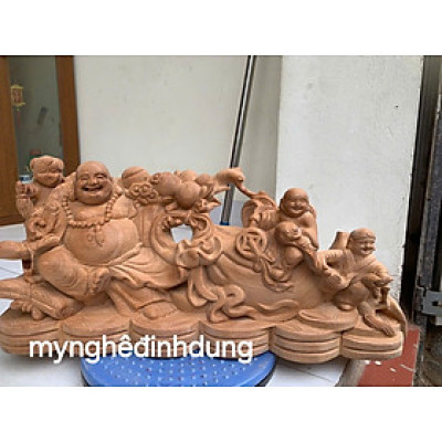 Tượng phật di lặc kéo bao vàng  bằng  gỗ ngọc Am thơm nức kt 50×22×12cm 