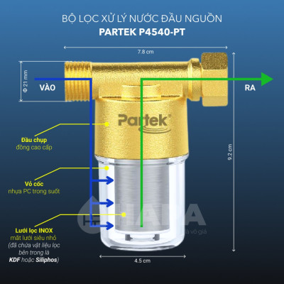 Bộ Tiền Xử Lý Nước PARTEK P4540-PT-(S/K) Loại Bỏ Cặn Đá Vôi, Cặn Canxi, Phèn Sắt, Kim Loại Nặng... - Hàng Chính Hãng