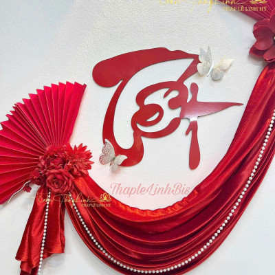 Set Trang Trí Tết, Đồ Decor Tết 2025 Chữ Tết Alu Đỏ Kèm Vải Nhung Và Hoa Chúc Mừng Năm Mới - HÀNG CHÍNH HÃNG MINIIN