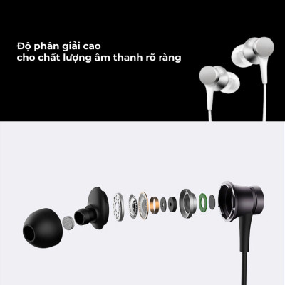 Tai Nghe Nhét Tai Xiaomi Mi In-Ear Headphones Basic (Black/Silver)_Hàng Nhập Khẩu