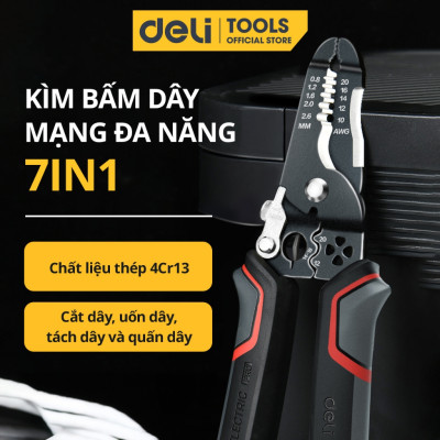 Kìm Bấm Dây Điện Đa Năng Deli - Kết hợp uốn, cắt, bấm, tách dây - Chất liệuThép Cao Cấp, Điều Chỉnh Lực Tuốt Dây Dễ Dàng