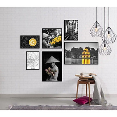 Bộ 6 tranh canvas treo tường decor quán cà phê phong cách Hà Nội xưa TTC2064