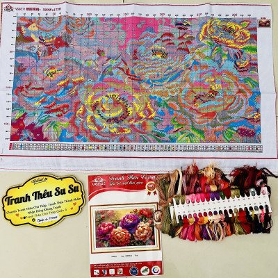 Tranh thêu kín chữ thập Hoa mẫu đơn  vs8071, kích thước 50 x 90 cm