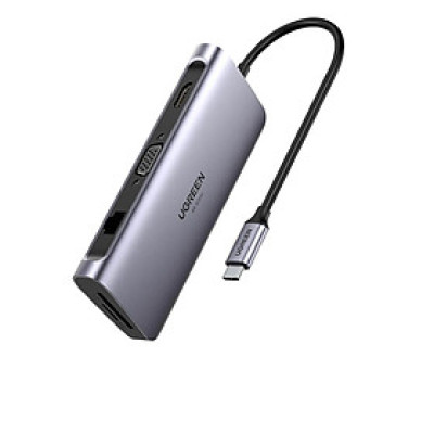 Ugreen UG70490CM179TK 100W 9 trong 1 màu xám bộ chuyển USB type C to 3xUSB3.0 4K-HDMI VGA RJ45 SD-TF PD hỗ trợ PD 3.0 - HÀNG CHÍNH HÃNG