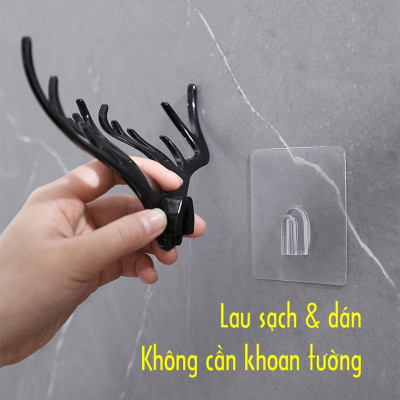Móc dán tường treo đồ đa năng treo quần áo mũ chìa khóa decor trang trí nhà cửa hình đầu nai sừng hươu (GIAO MÀU NGẪU NHIÊN)