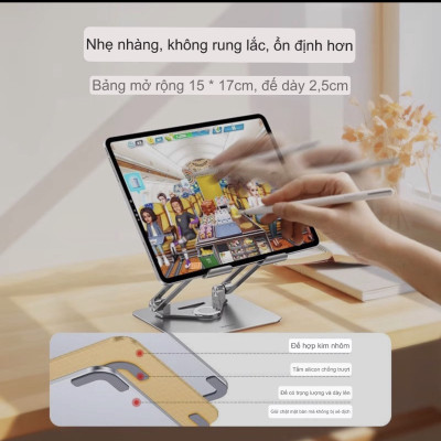 Giá đỡ máy tính bảng và điện thoại hợp kim nhôm để bàn xoay 360 A181 - Hàng chính hãng