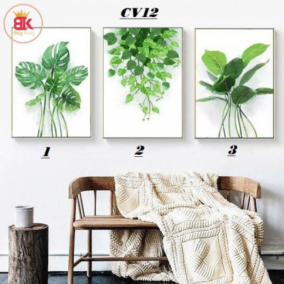 Bộ 3 tranh treo tường trên nền canvas hình rừng nhiệt đới xinh xắn trang trí phòng khách cỡ 25x35cm x 3 tranh