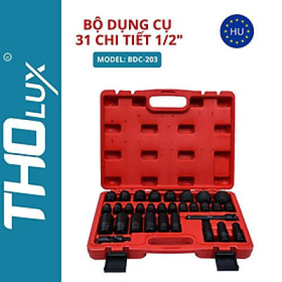 Bộ dụng cụ 31 chit tiết 1/2" Bộ khẩu tuýp vặn ốc, mở bulong BDC-203 Tholux