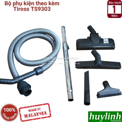 Máy hút bụi công nghiệp khô và ướt Tiross TS9303 - dung tích 38 lít - 1600W - Sản xuất tại Malaysia - Hàng chính hãng