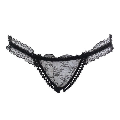 Quần lót hở mông thêu ren trong suốt - Đen
