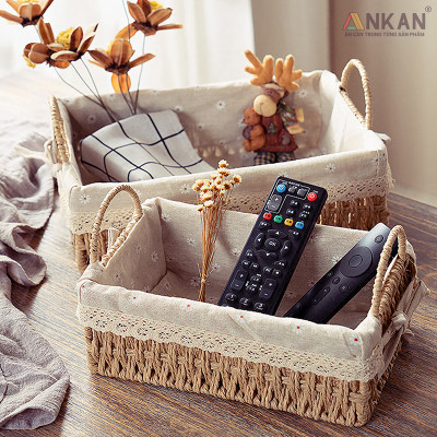 Giỏ Decor Có Quai Xách – Bộ 4 Kiểu Dáng Thủ Công Đẹp Mắt, Lót Vải Vintage, Đựng Đồ & Trang Trí Tinh Tế