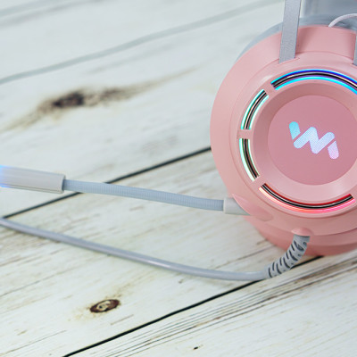 Tai Nghe Gaming Wangming 9800s Pink (Màu Hồng) Âm Thanh 7.1 USB LED - Hàng Nhập Khẩu