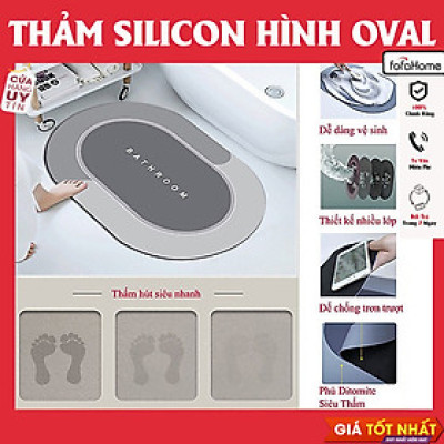 Thảm Lau Chân Silicon Bầu Dục Siêu Thấm Hút - Thảm Chùi Chân Oval Nhà Tắm Có Đế Silicon Chống Trơn Trượt Giao Màu Ngẫu Nhiên