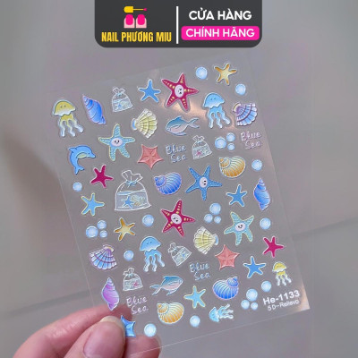 Sticker 5D Biển Cả Hình Sao Sò Ốc Biển Cá Heo Nhiều Màu Pastel Làm Nail Du Lịch Mùa Hè, Hình Dán Móng Ngọc Trai BLUE SEA Sứa Biển Nổi Mix Kiểu