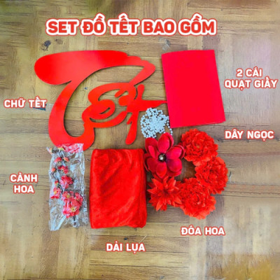 Set Trang Trí Tết, Đồ Decor Tết 2025 Chữ Tết Alu Đỏ Kèm Vải Nhung Và Hoa Chúc Mừng Năm Mới - HÀNG CHÍNH HÃNG MINIIN