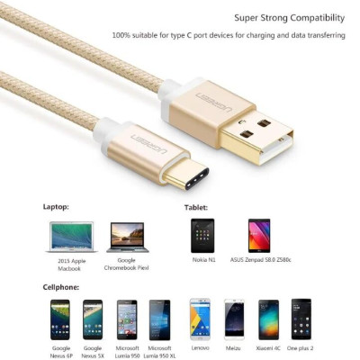Ugreen UG20858US174TK 0.25M màu Vàng Dây USB 2.0 sang Type-C đầu nhôm dây bọc vinyl - HÀNG CHÍNH HÃNG