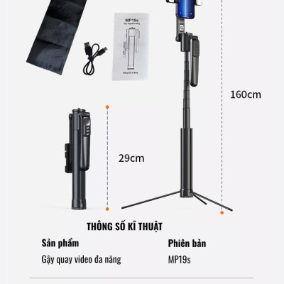 Gậy Quay Video MP19-S thông minh,chụp ảnh, livestream, kim loại bền bỉ, gimbal 360 dõi theo, nâng cấp, hàng chính hãng
