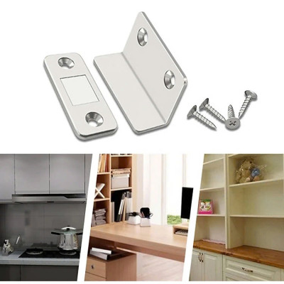 COMBO 2 Nam Châm Gắn Cánh Tủ, Giữ Cánh Cửa Có Lực Hút Mạnh - Giữ Chốt Cánh Tủ Quần Áo, Ngăn Kéo, Tủ Bếp Tiện Lợi, LOẠI THẲNG - MÀU BẠC