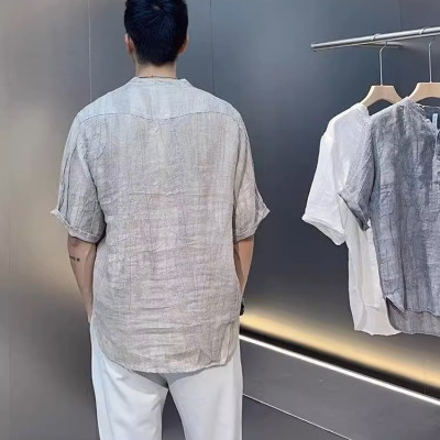 Áo sơ mi đũi trơn ngắn tay nam phối cúc đơn giản tinh tế, thanh lịch