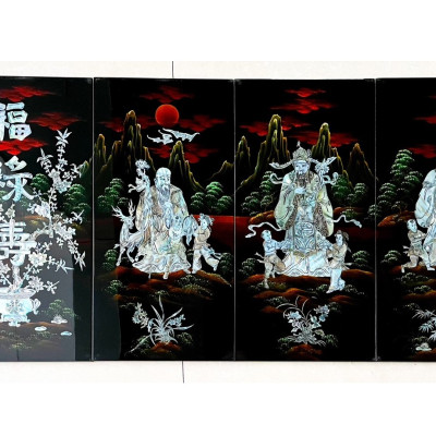 Hàng loại 1- Tranh sơn mài bộ 4 tấm Phúc Lộc Thọ 60x120 cm cẩn ốc chìm đẹp trang trí, làm quà tặng ý nghĩa